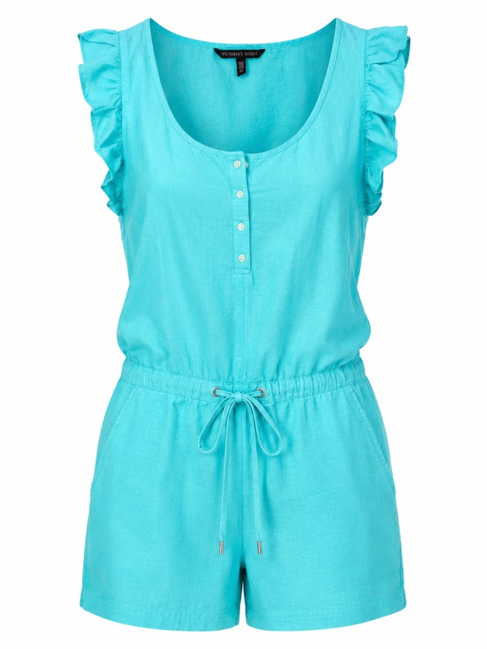 Victoria's Secret Turquoise Linen Blend Ruffle Romper Y2K Small
